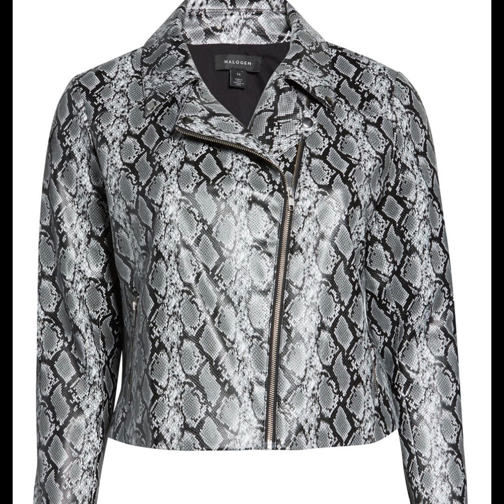 NWT HALOGEN Faux Snakeskin Moto Jacket